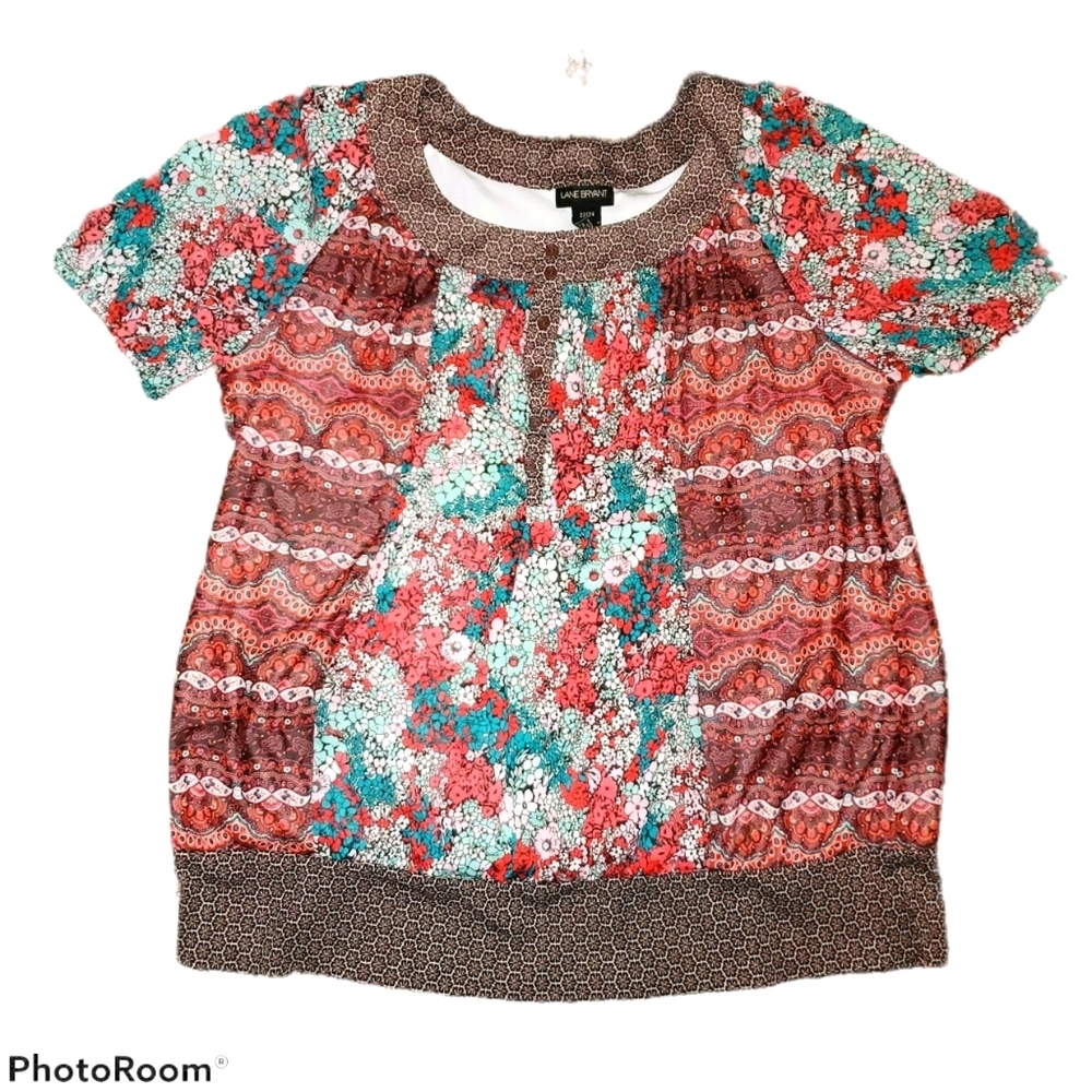 Lane Bryant Plus Size Short Sleeve Wide Waist Band Wide Neck Blouse 461